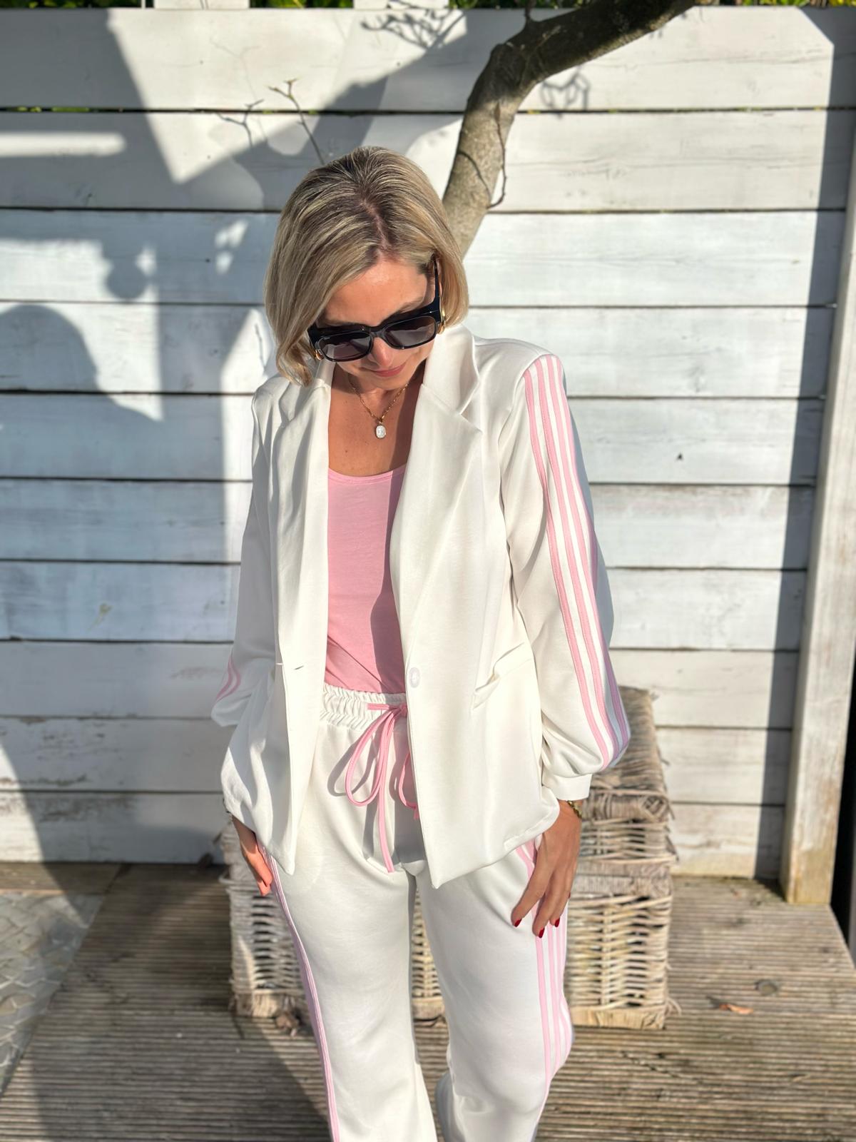 Edler Soft-Blazer mit rosé Streifen in Weiss