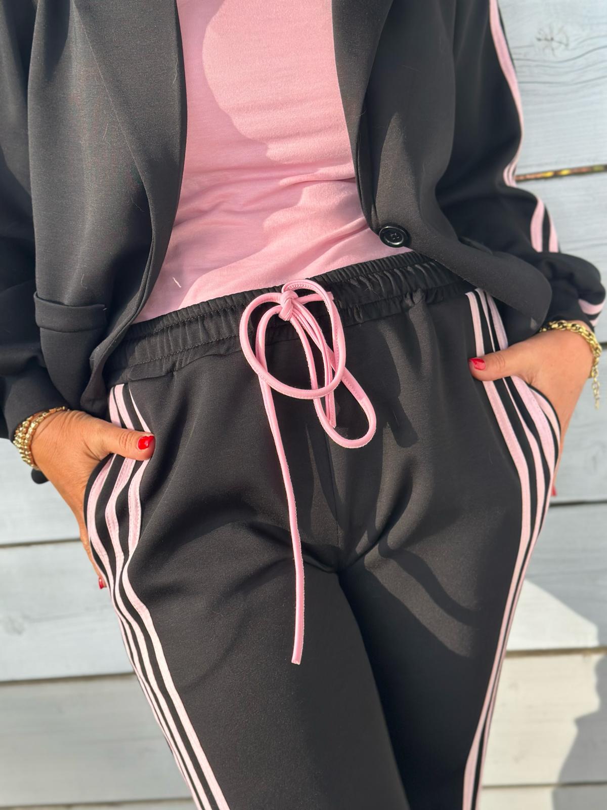 Soft Chic Hose mit rosé Streifen in Schwarz