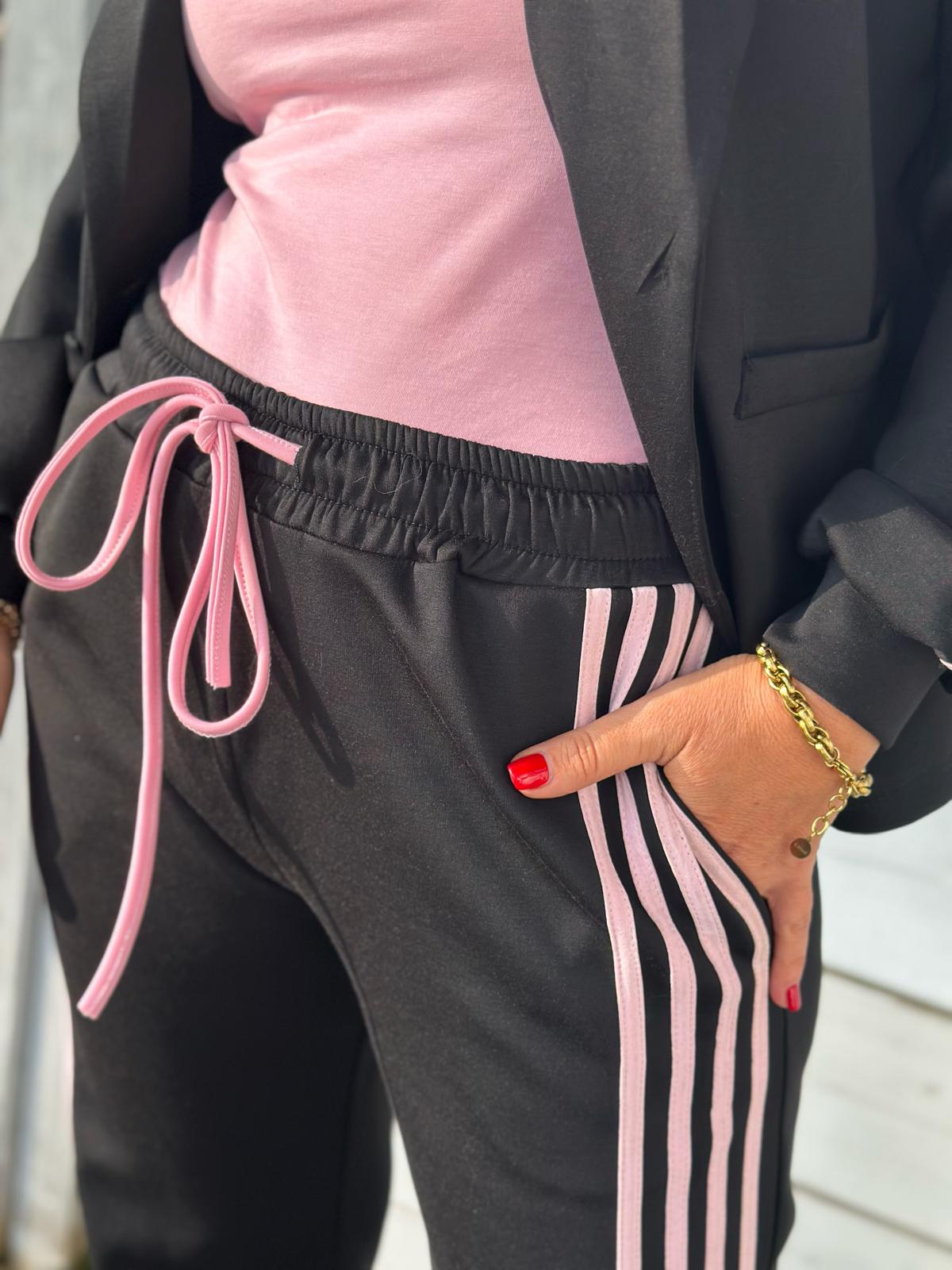 Soft Chic Hose mit rosé Streifen in Schwarz