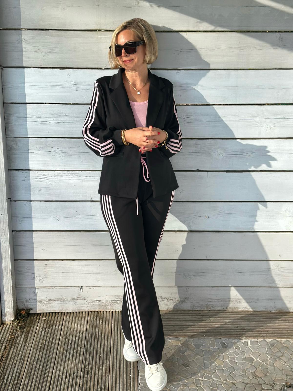 Soft Chic Hose mit rosé Streifen in Schwarz