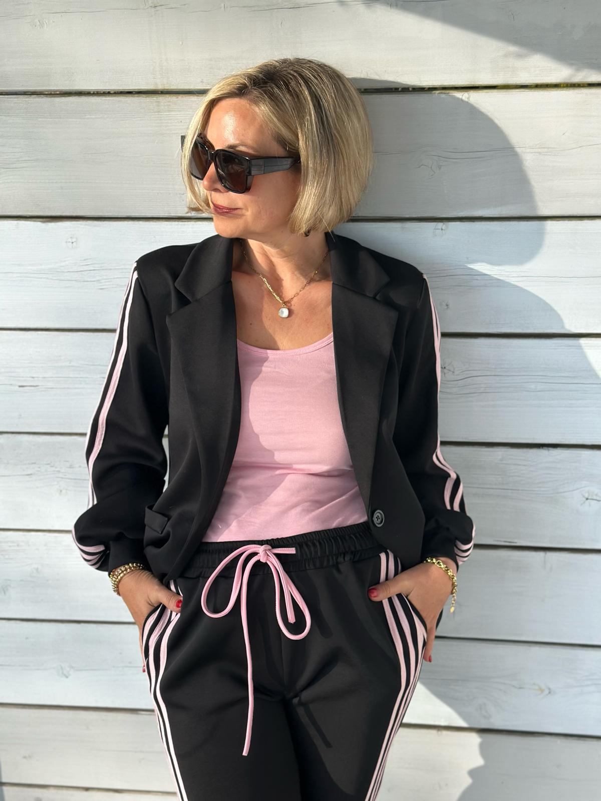 Soft Chic Hose mit rosé Streifen in Schwarz