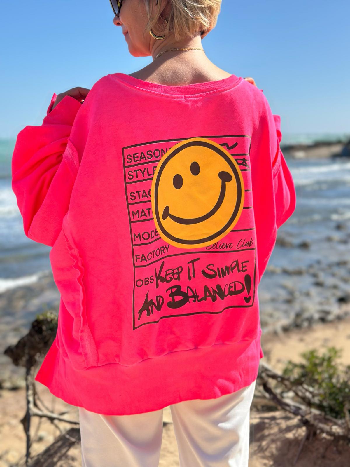 Smile Statement Sweatshirt „Keep it Simple & Balanced“ – NEON PINK