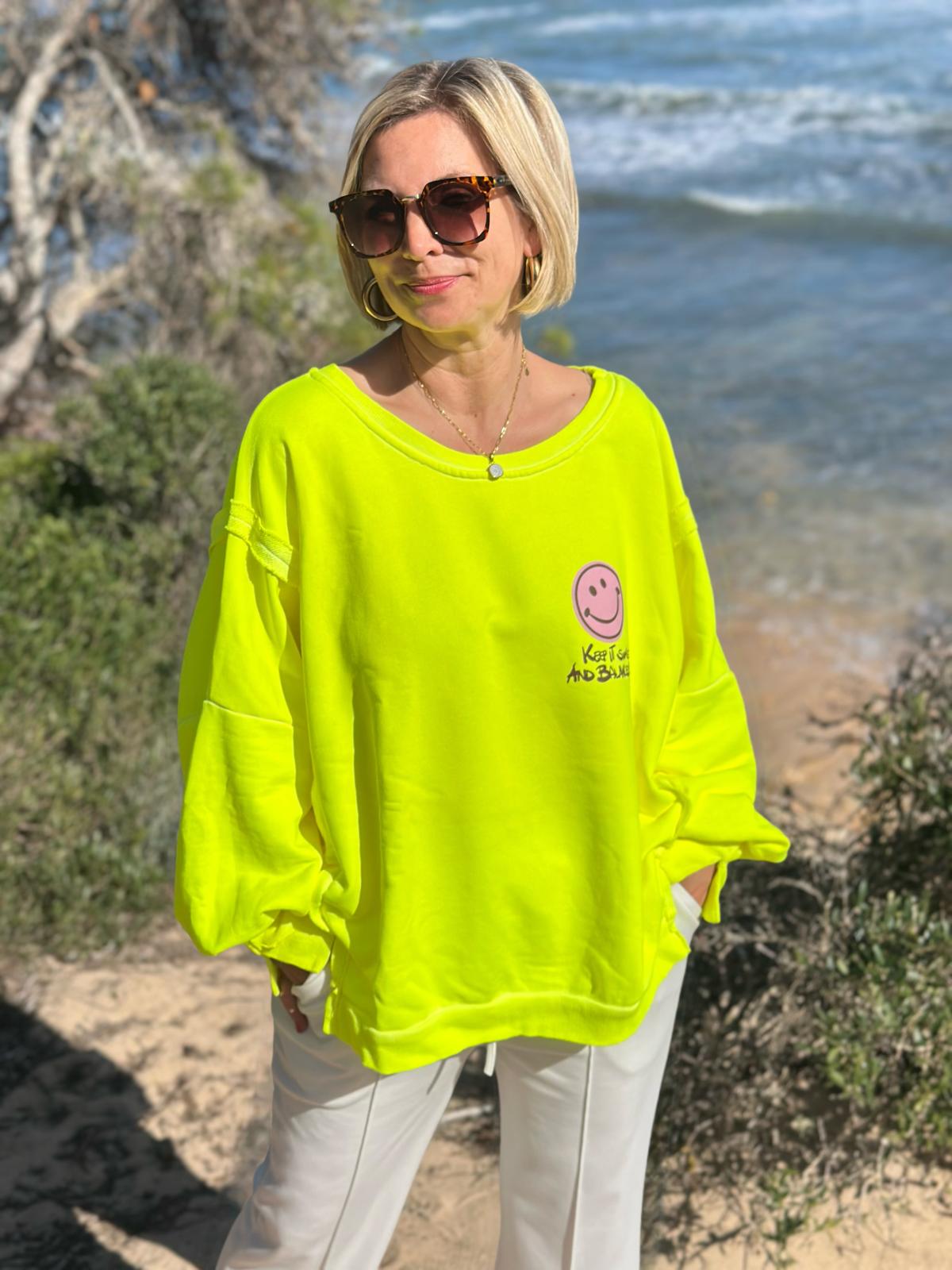 Smile Statement Sweatshirt „Keep it Simple & Balanced“ – NEON GELB
