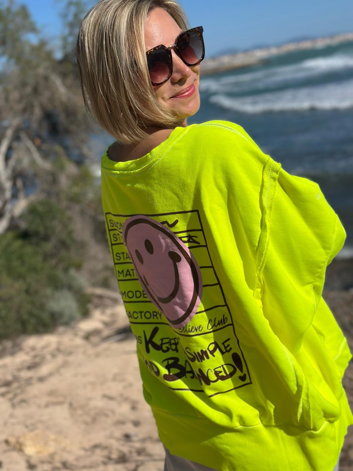 Smile Statement Sweatshirt „Keep it Simple & Balanced“ – NEON GELB