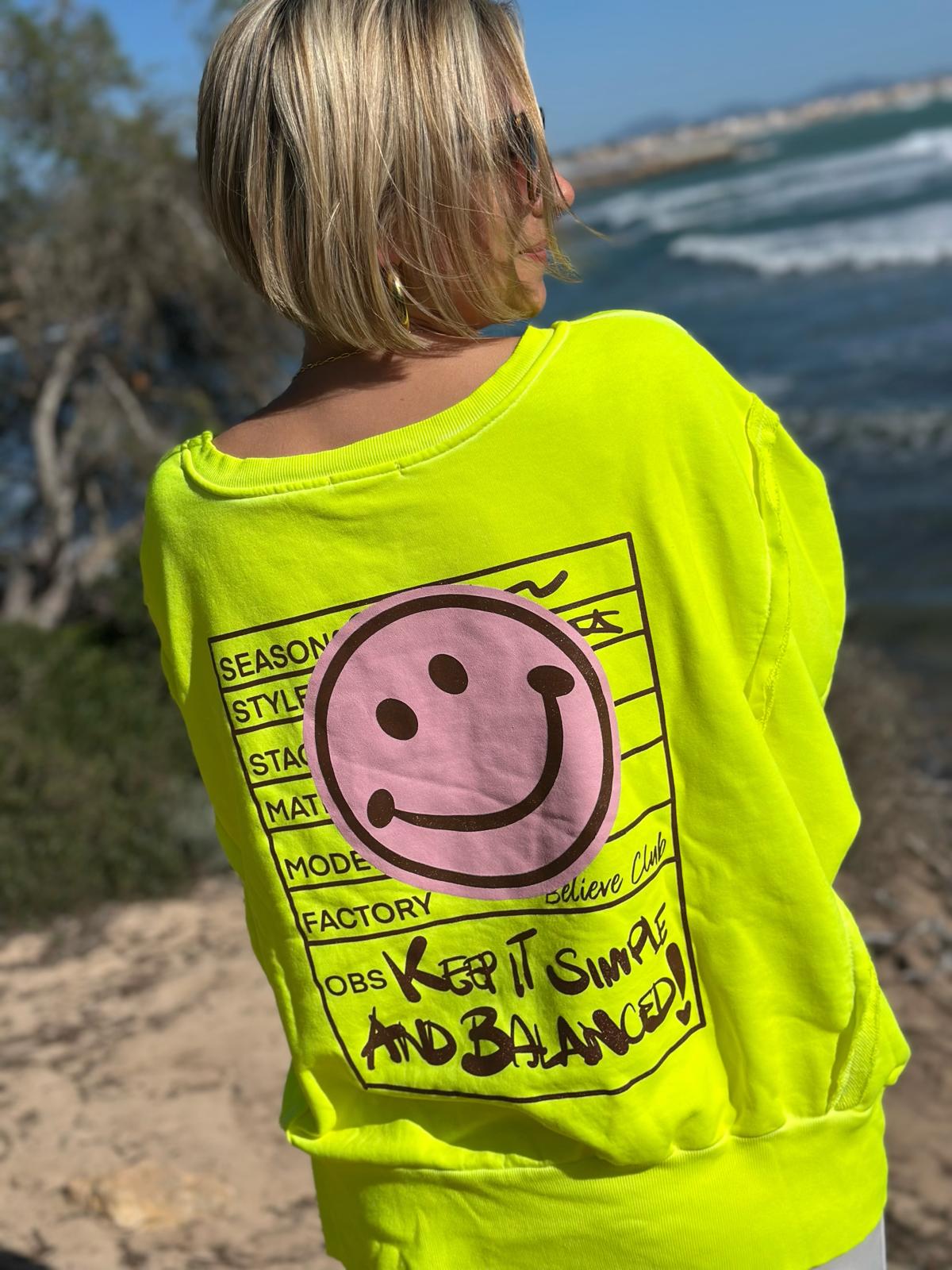 Smile Statement Sweatshirt „Keep it Simple & Balanced“ – NEON GELB