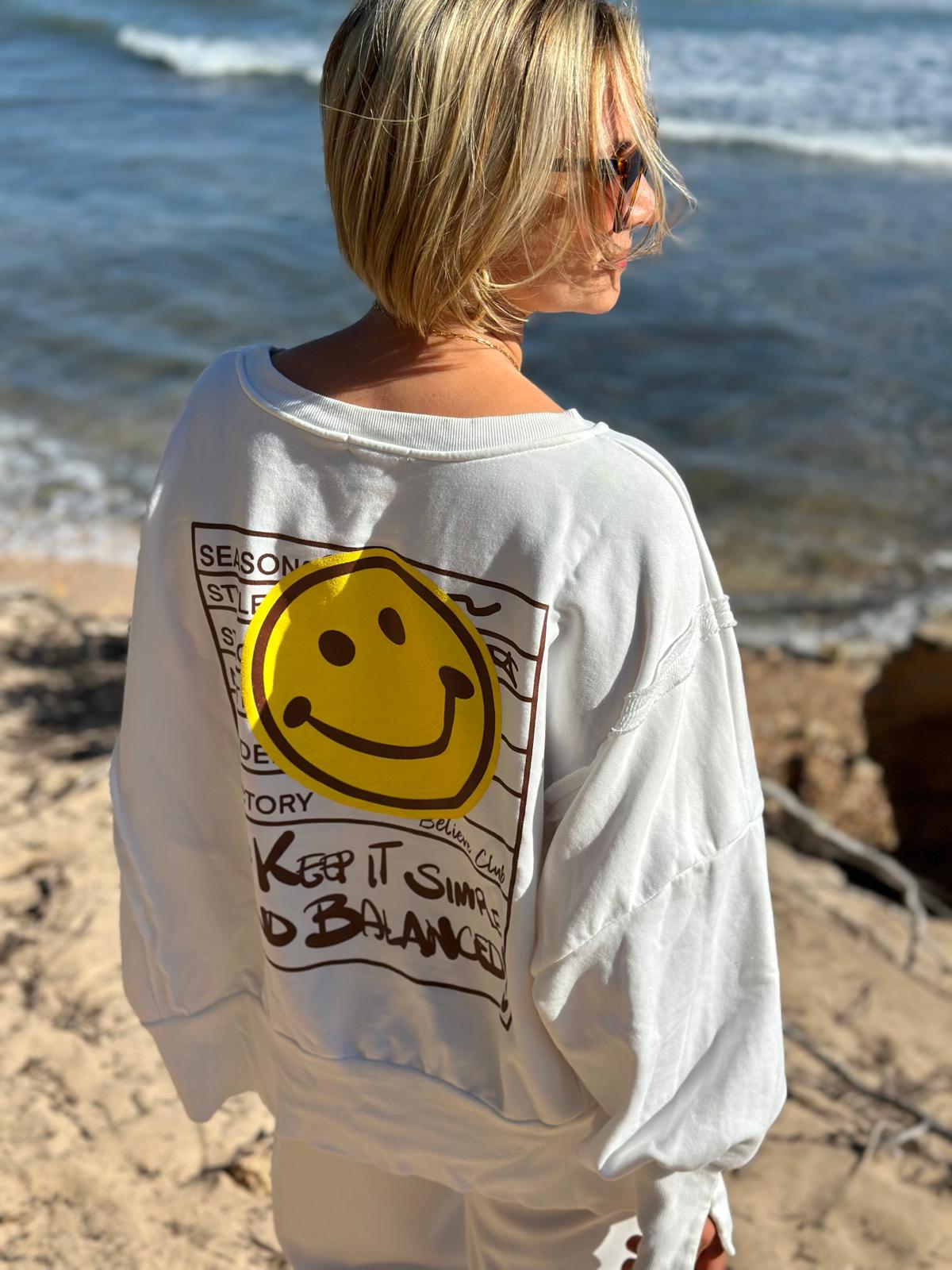 Smile Statement Sweatshirt „Keep it Simple & Balanced“ – WEISS
