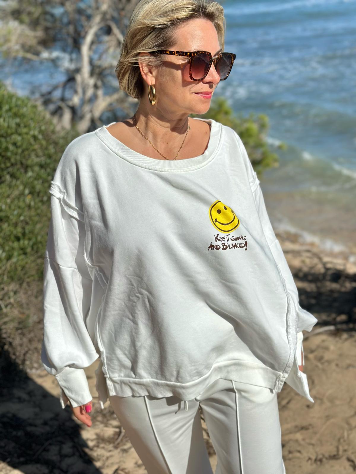 Smile Statement Sweatshirt „Keep it Simple & Balanced“ – WEISS