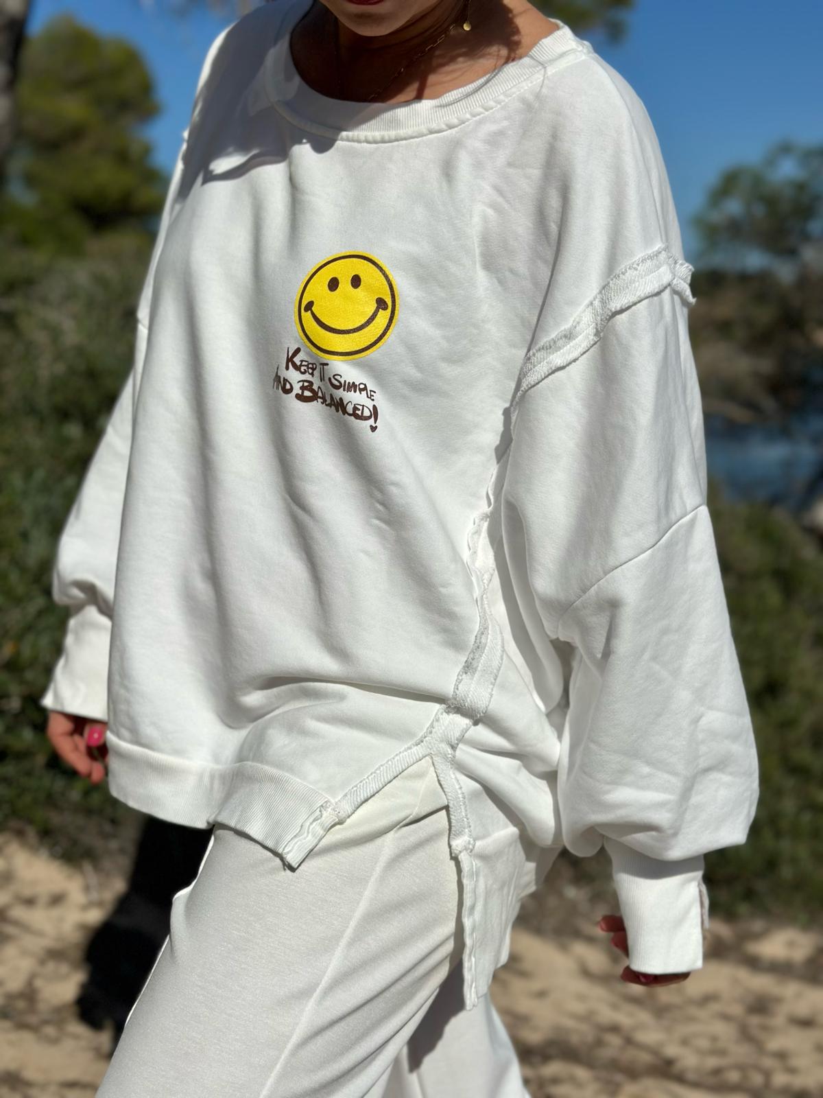 Smile Statement Sweatshirt „Keep it Simple & Balanced“ – WEISS