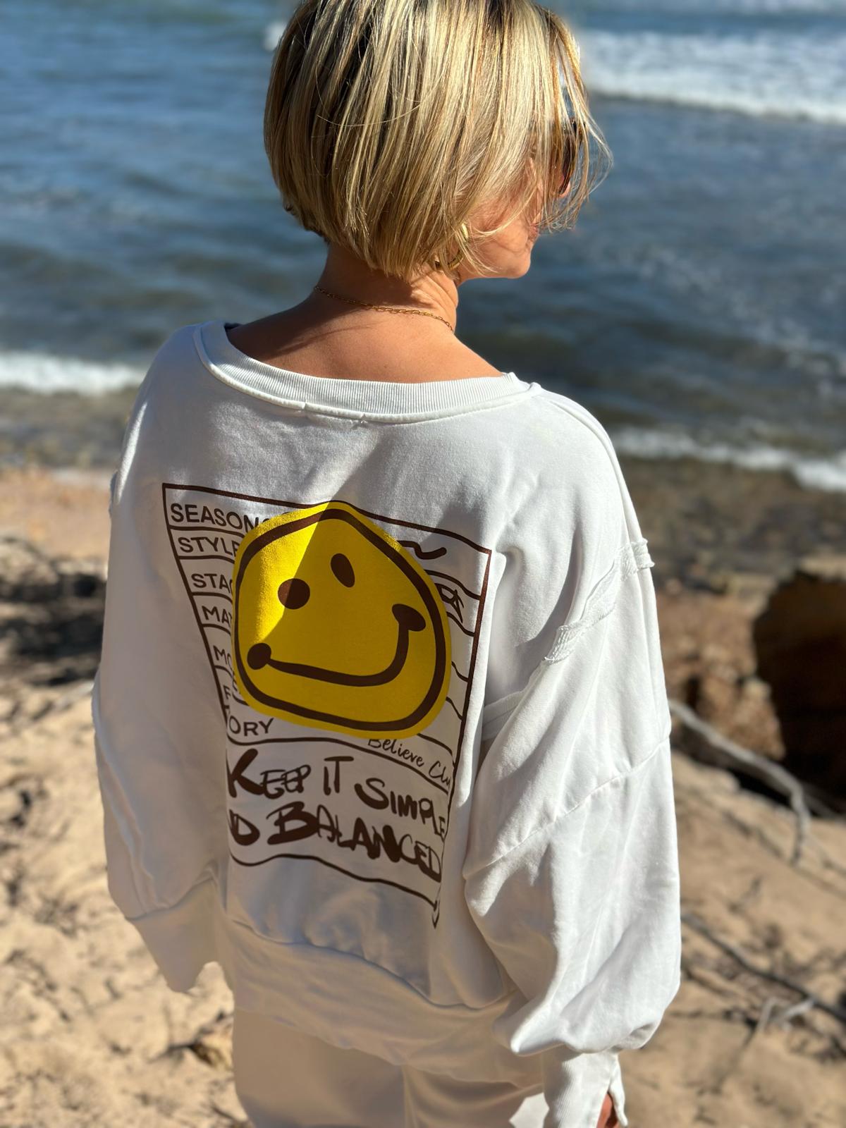 Smile Statement Sweatshirt „Keep it Simple & Balanced“ – WEISS