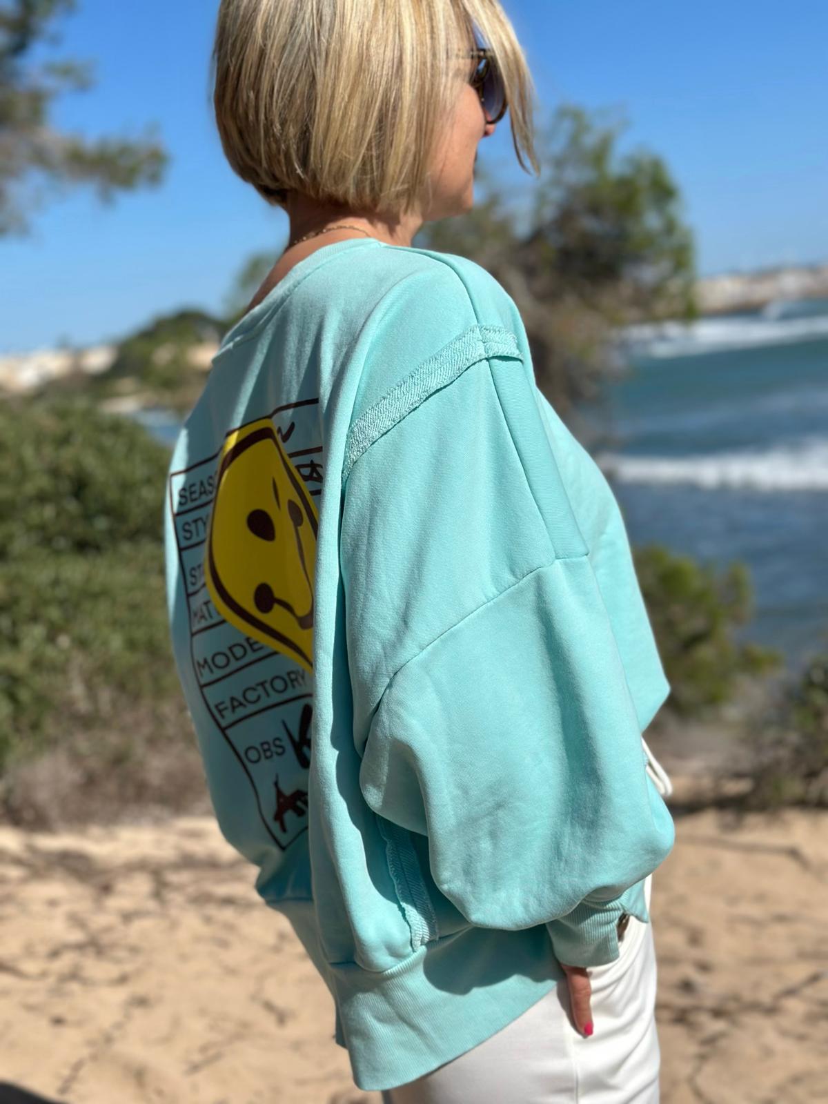Smile Statement Sweatshirt „Keep it Simple & Balanced“ – NEON TÜRKIS