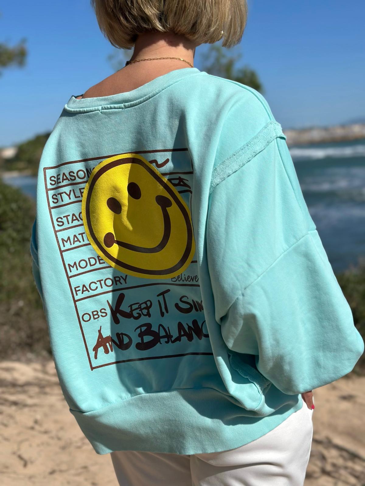 Smile Statement Sweatshirt „Keep it Simple & Balanced“ – NEON TÜRKIS