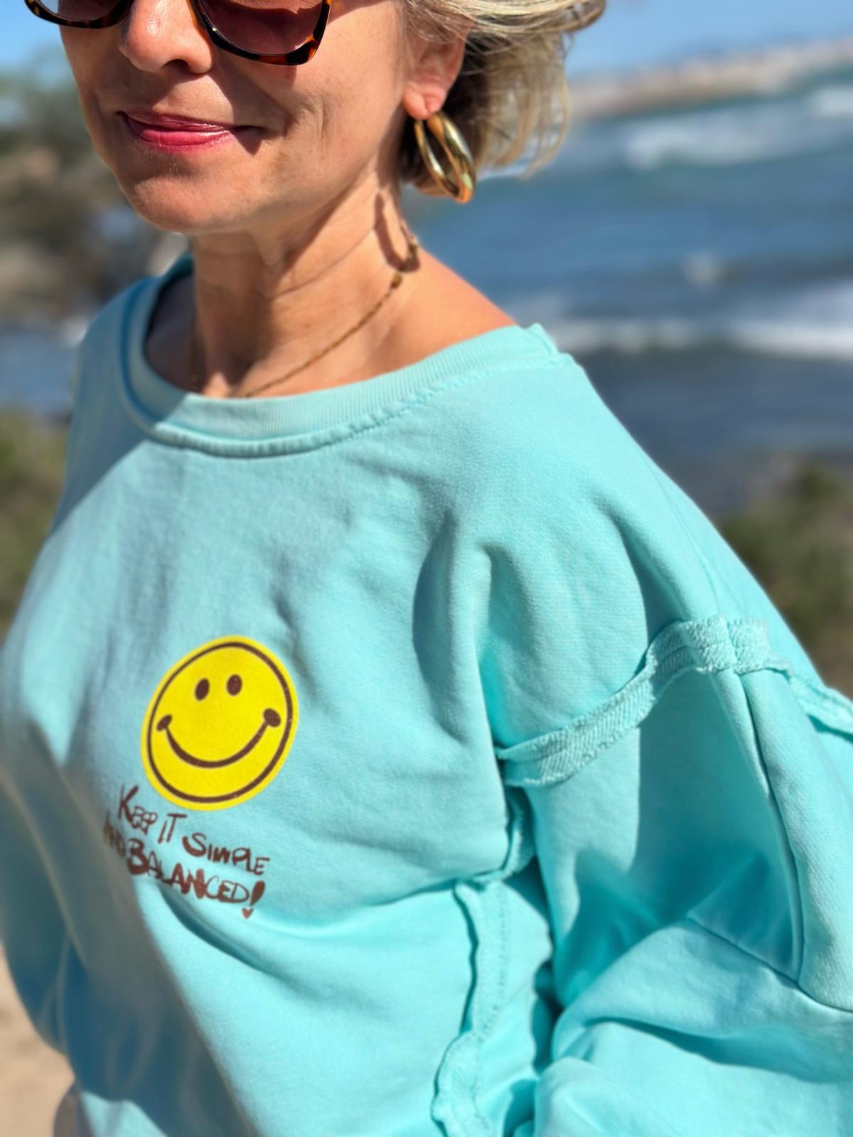 Smile Statement Sweatshirt „Keep it Simple & Balanced“ – NEON TÜRKIS