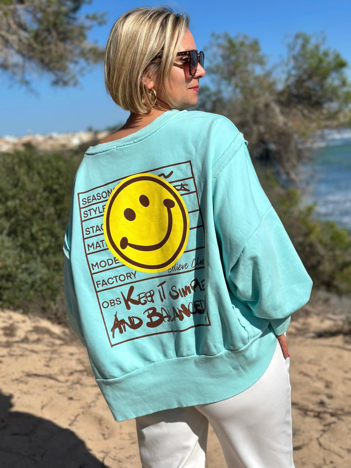 Smile Statement Sweatshirt „Keep it Simple & Balanced“ – NEON TÜRKIS