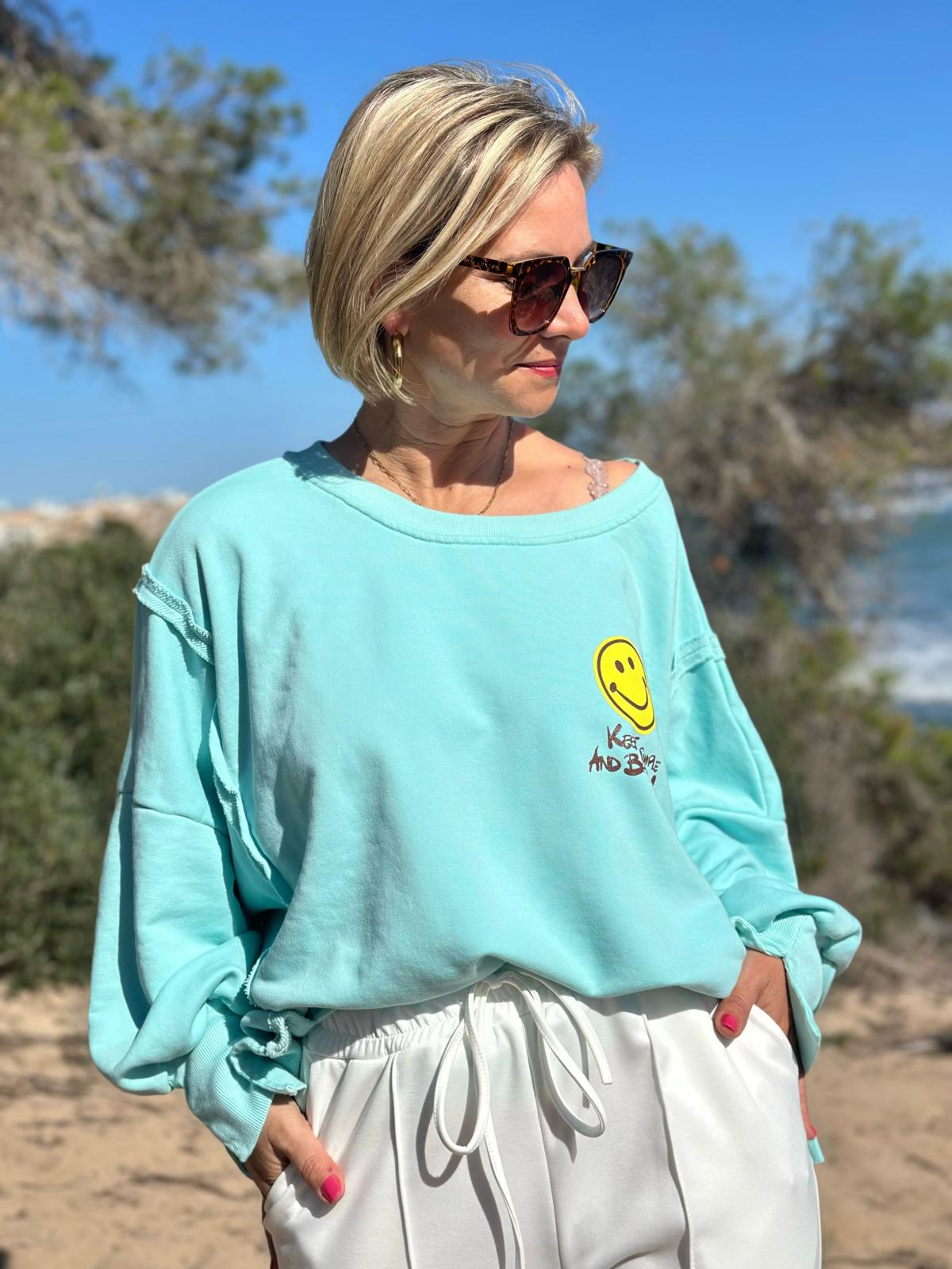 Smile Statement Sweatshirt „Keep it Simple & Balanced“ – NEON TÜRKIS