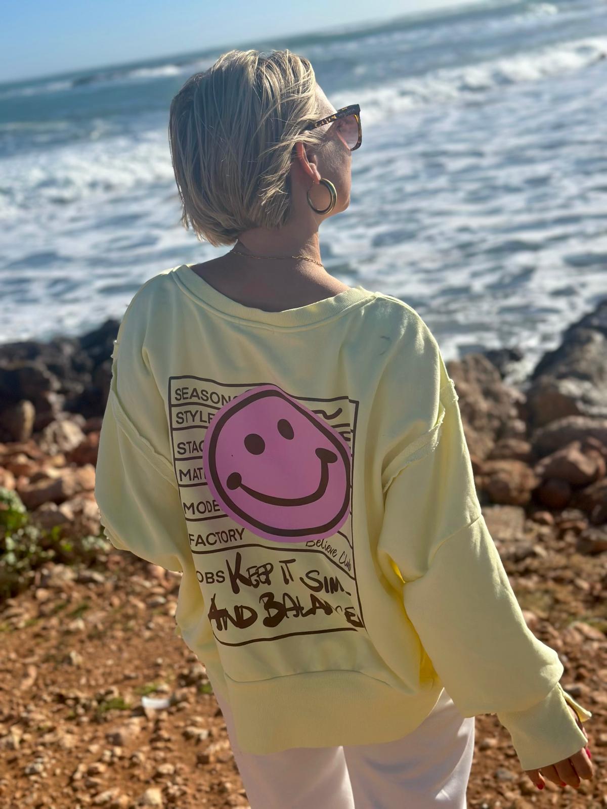 Smile Statement Sweatshirt „Keep it Simple & Balanced“ – PASTELL GELB