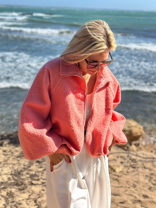 Soft Teddy Jacke – Coral Pink