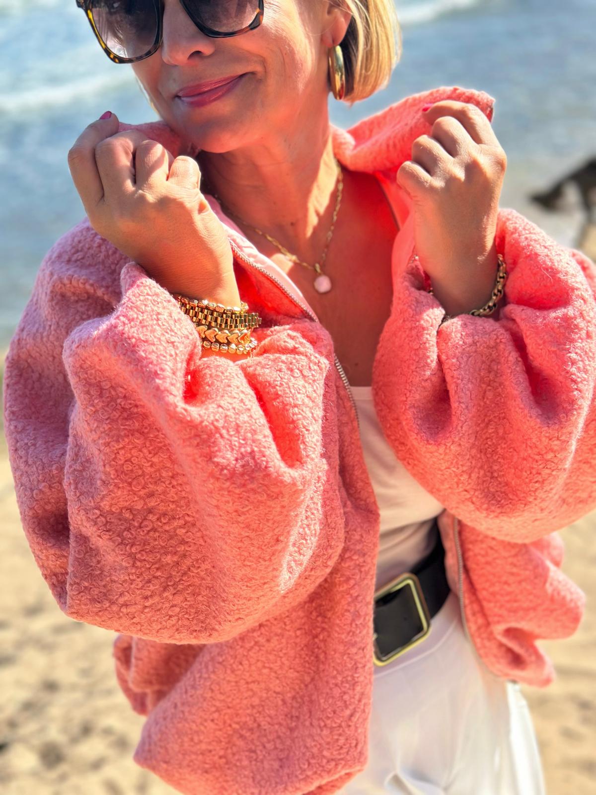 Soft Teddy Jacke – Coral Pink