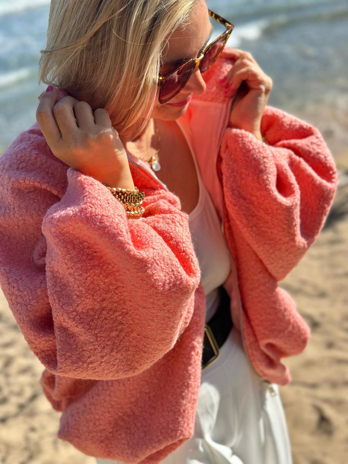Soft Teddy Jacke – Coral Pink