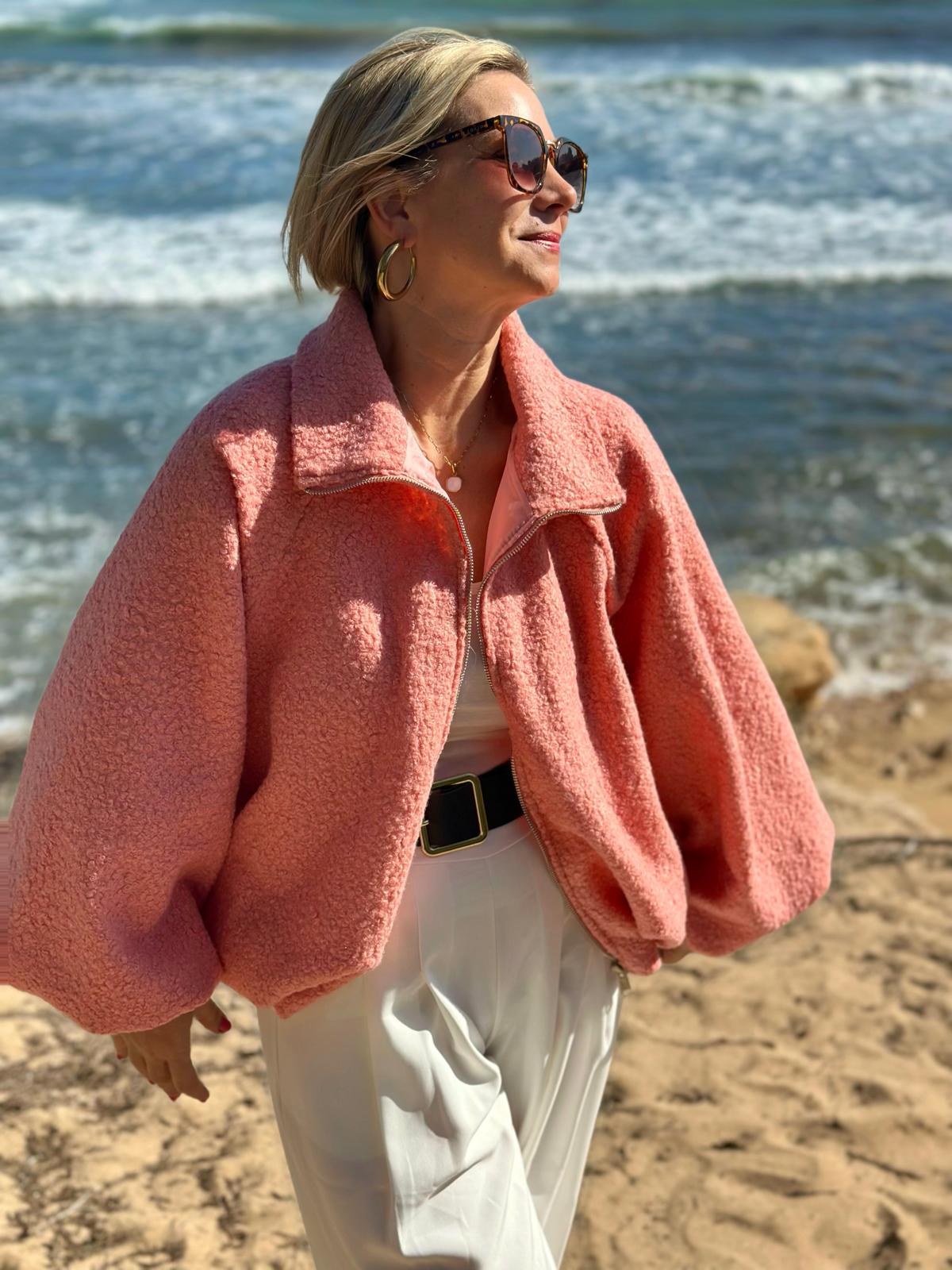 Soft Teddy Jacke – Coral Pink