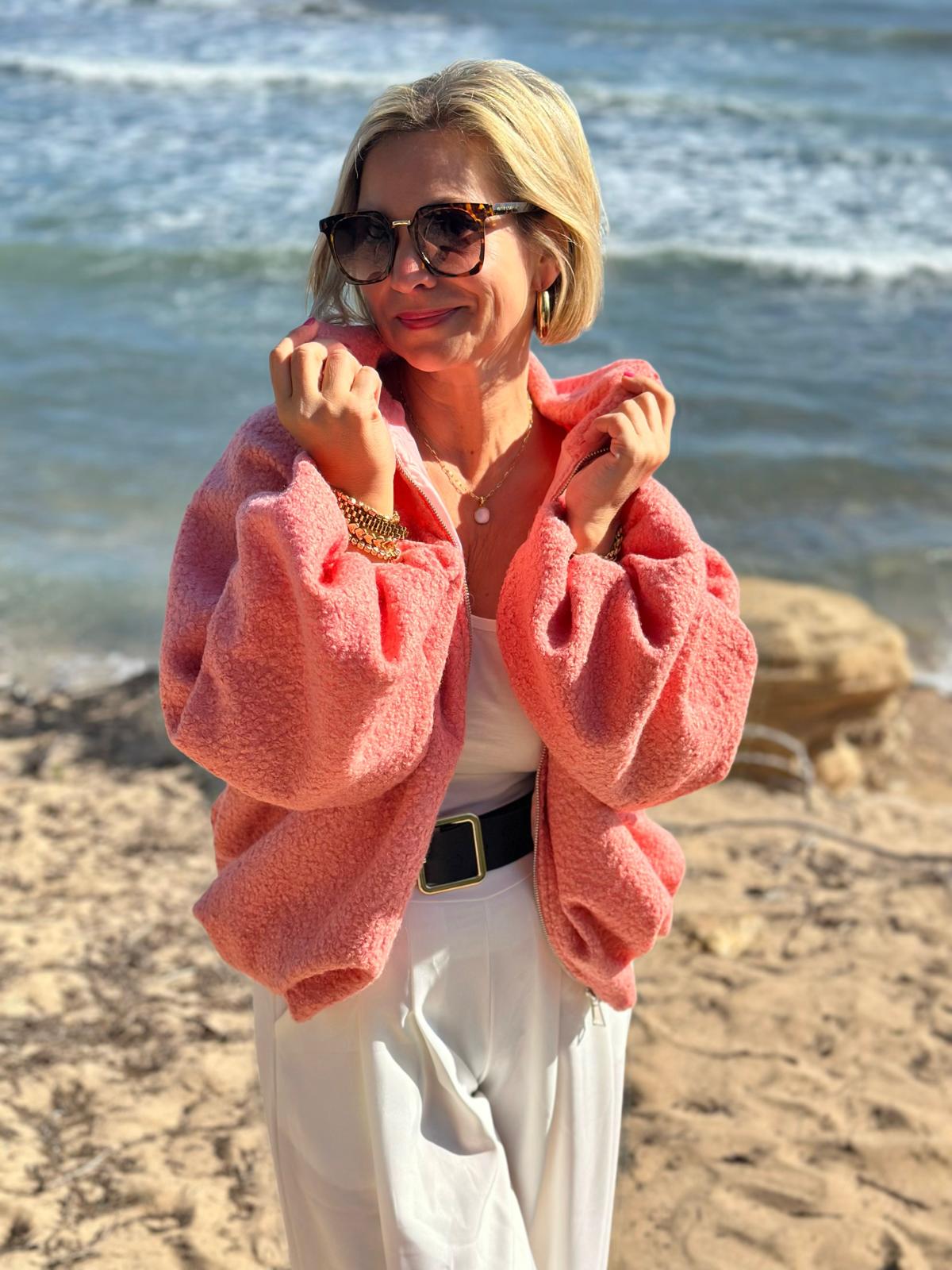 Soft Teddy Jacke – Coral Pink