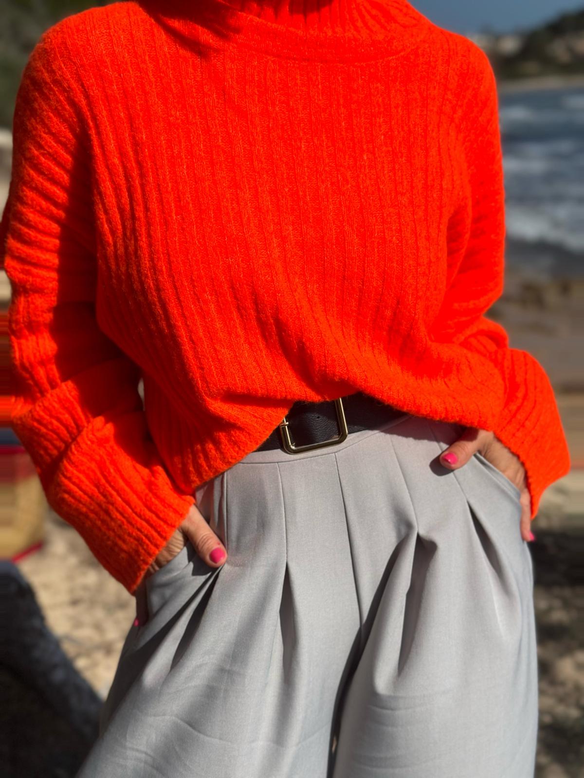 Easy Glam – Fließende High-Waist-Hose in Steingrau
