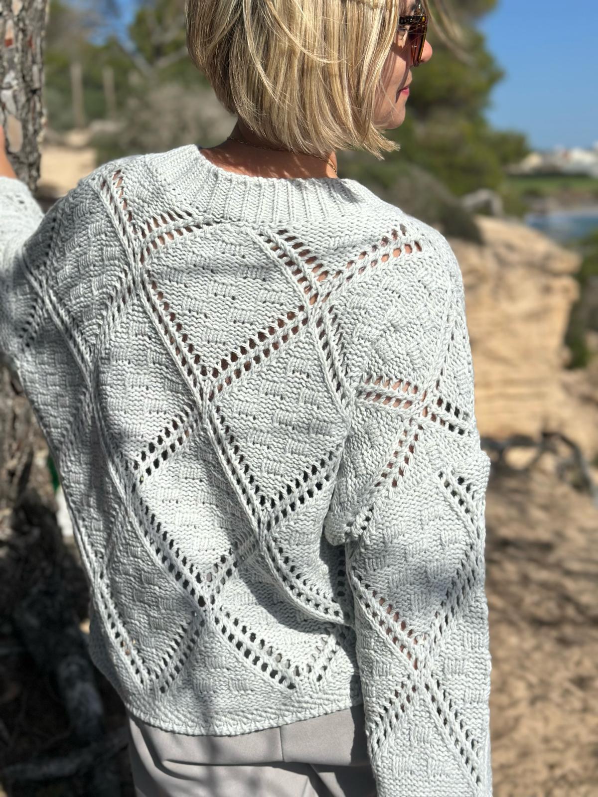 Strickpullover mit Ajourmuster – Soft Grey