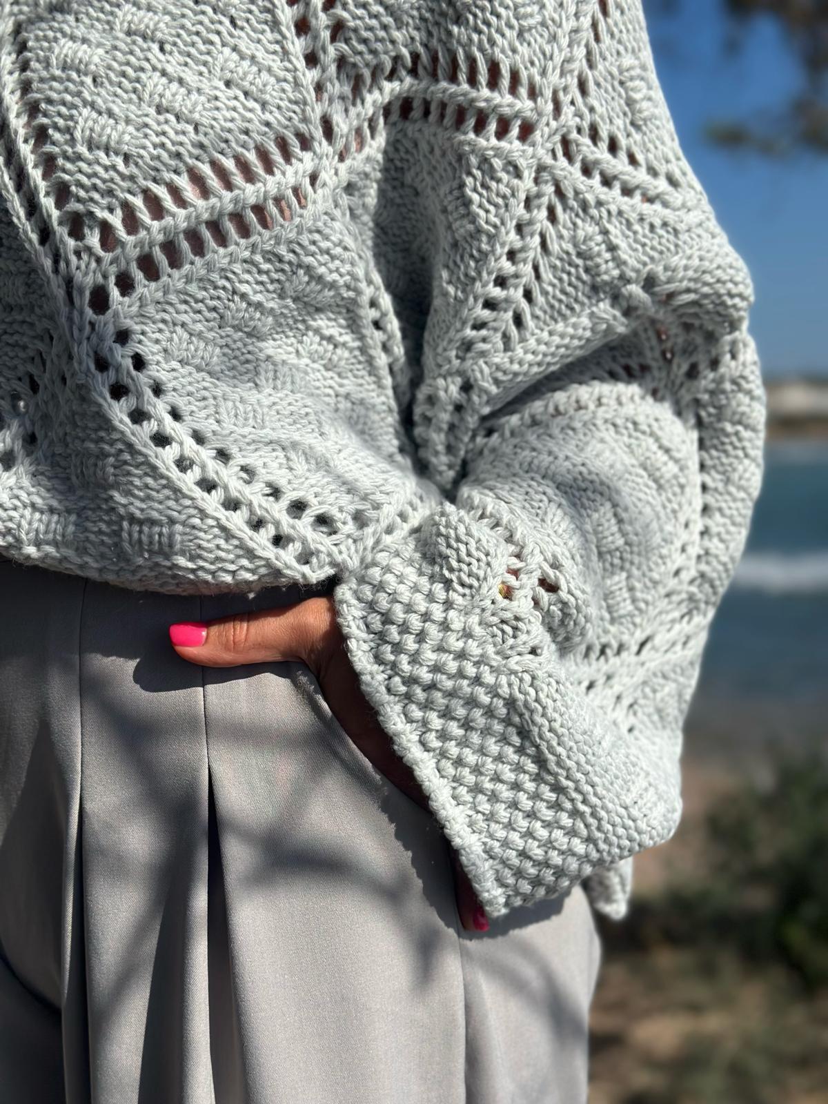 Strickpullover mit Ajourmuster – Soft Grey