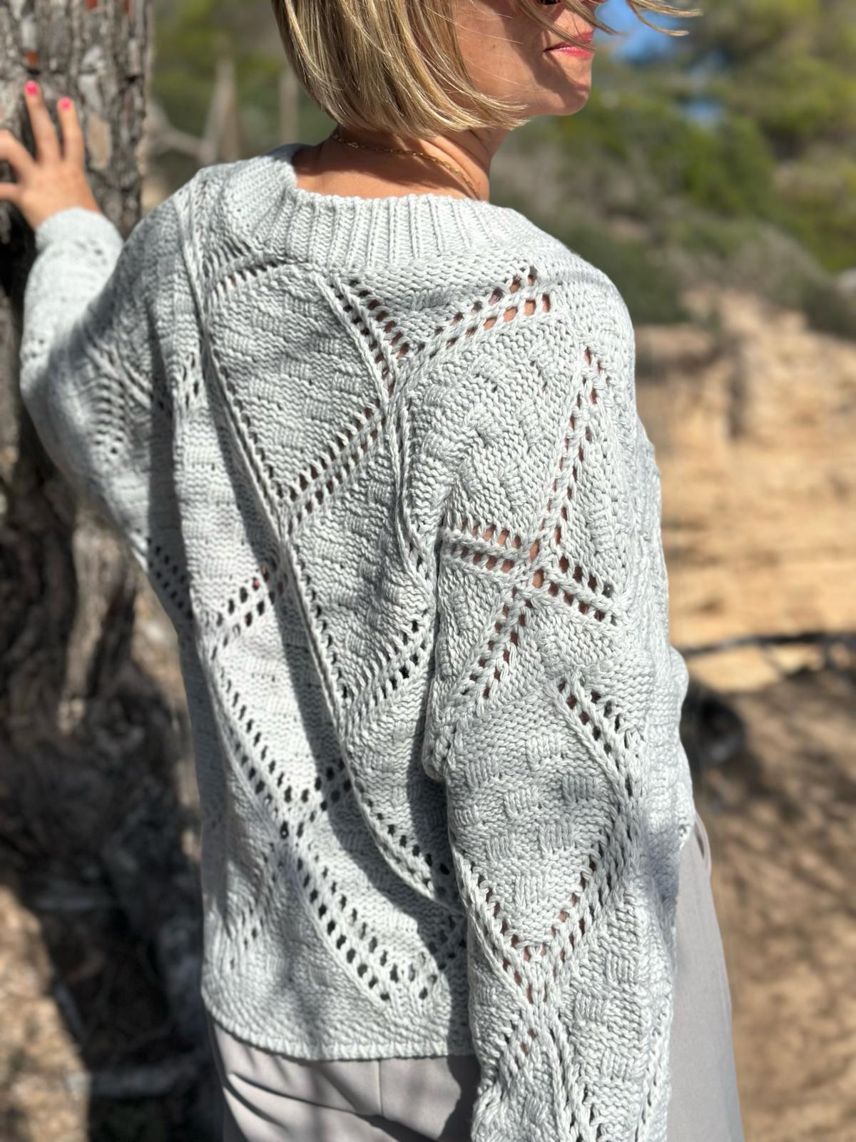 Strickpullover mit Ajourmuster – Soft Grey