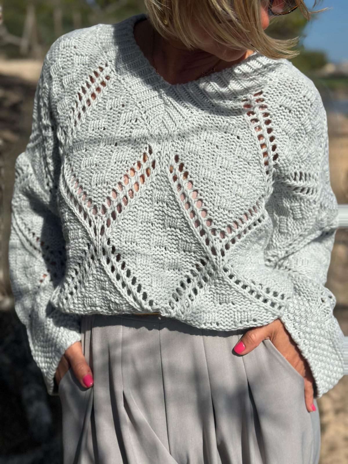 Strickpullover mit Ajourmuster – Soft Grey