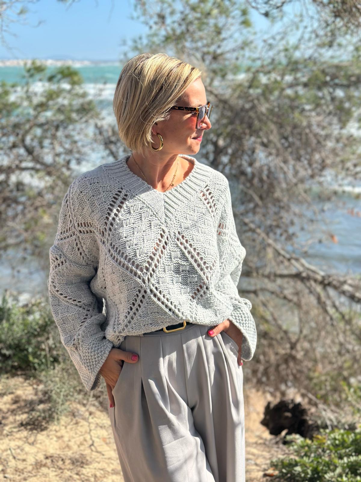 Strickpullover mit Ajourmuster – Soft Grey