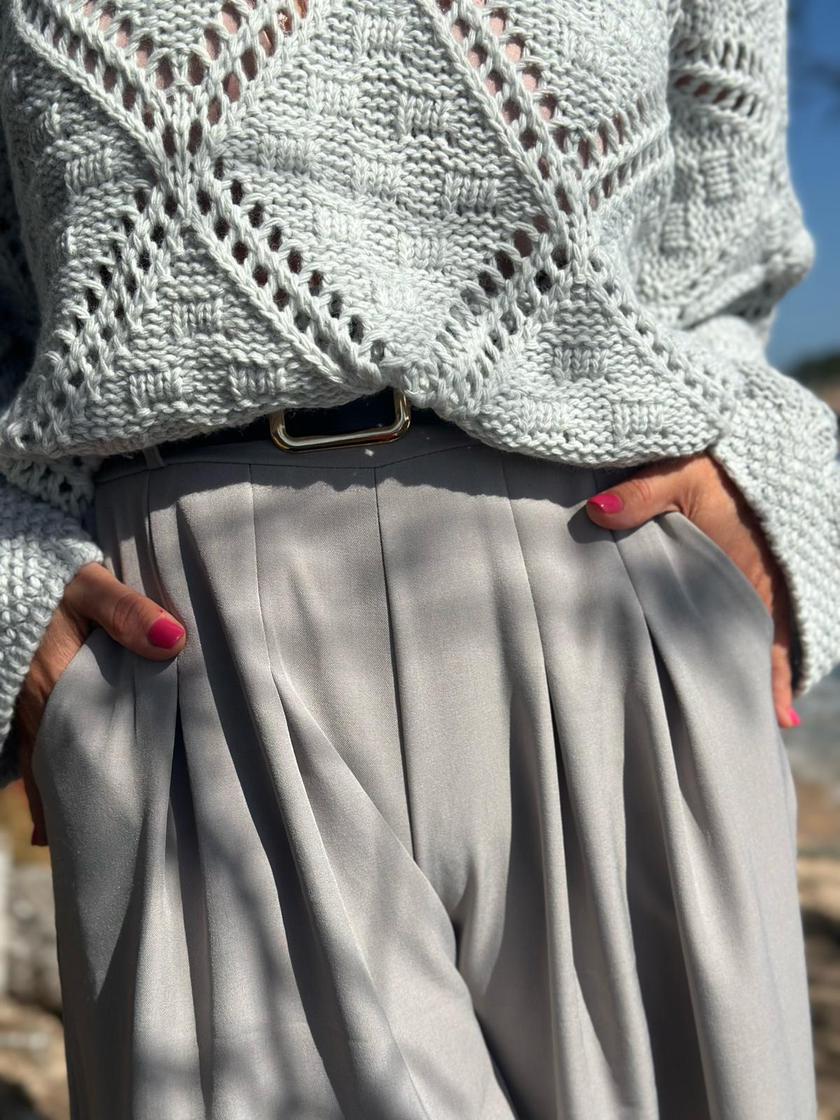 Strickpullover mit Ajourmuster – Soft Grey