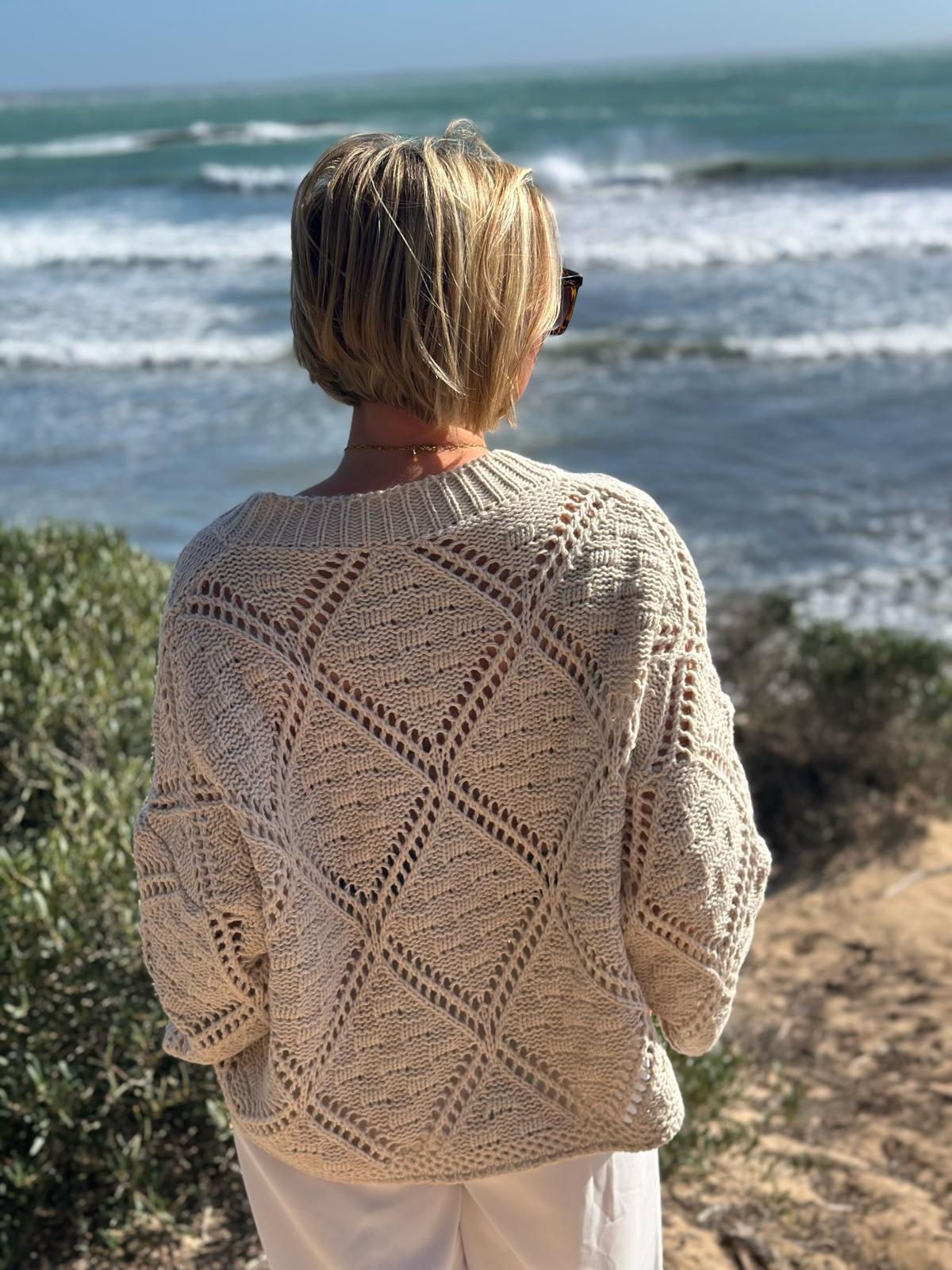 Strickpullover mit Ajourmuster – Soft Beige