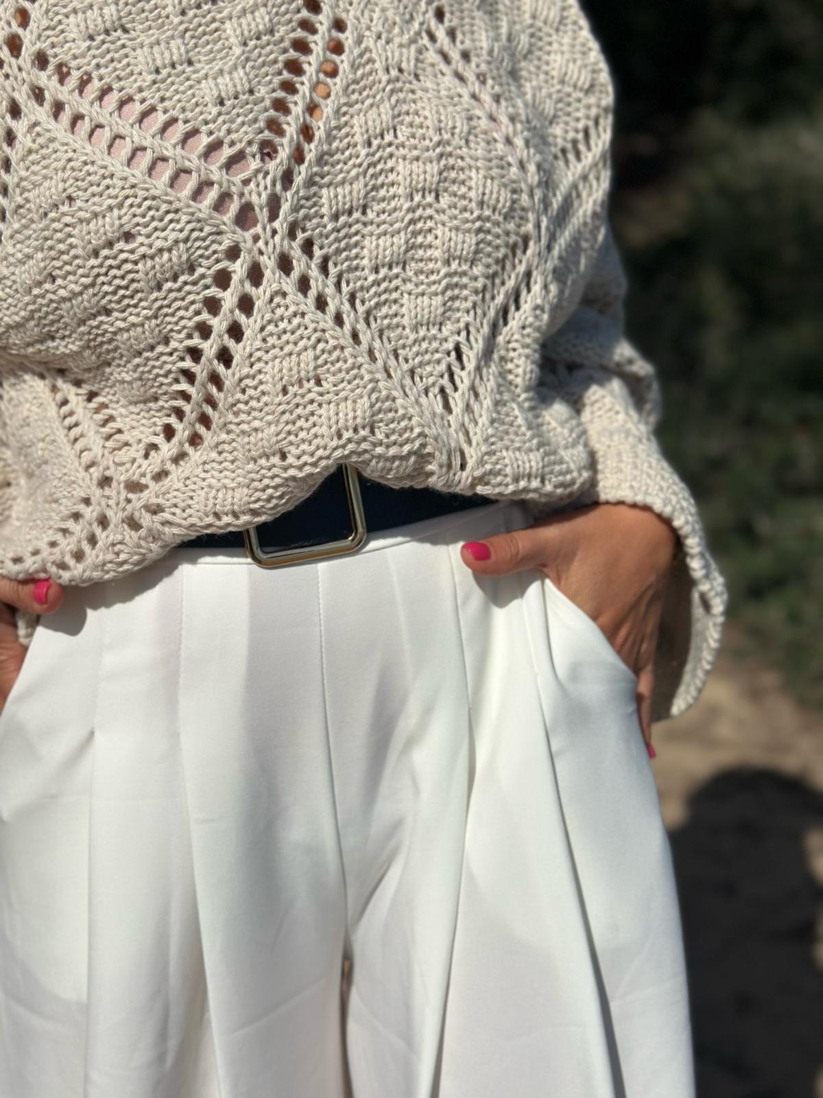 Strickpullover mit Ajourmuster – Soft Beige