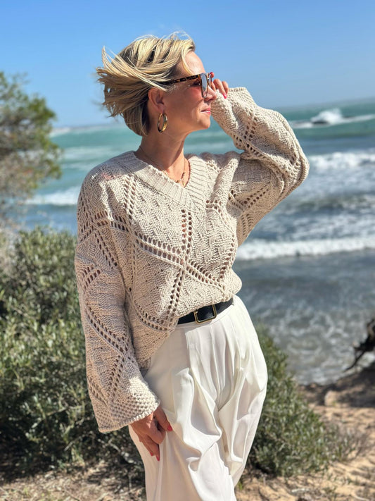 Strickpullover mit Ajourmuster – Soft Beige