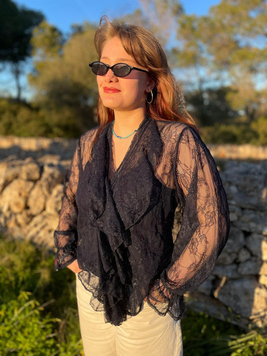 Pure Elegance Spitzenbluse in Navy