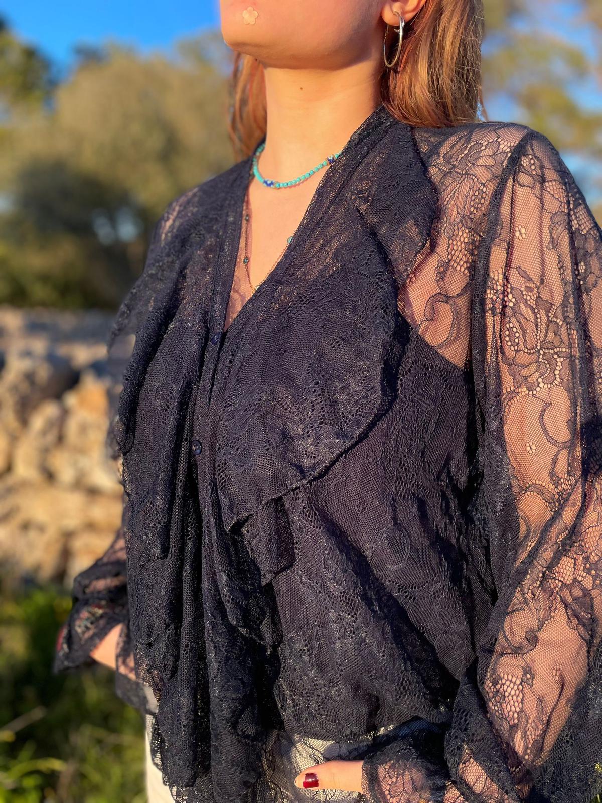Pure Elegance Spitzenbluse in Navy