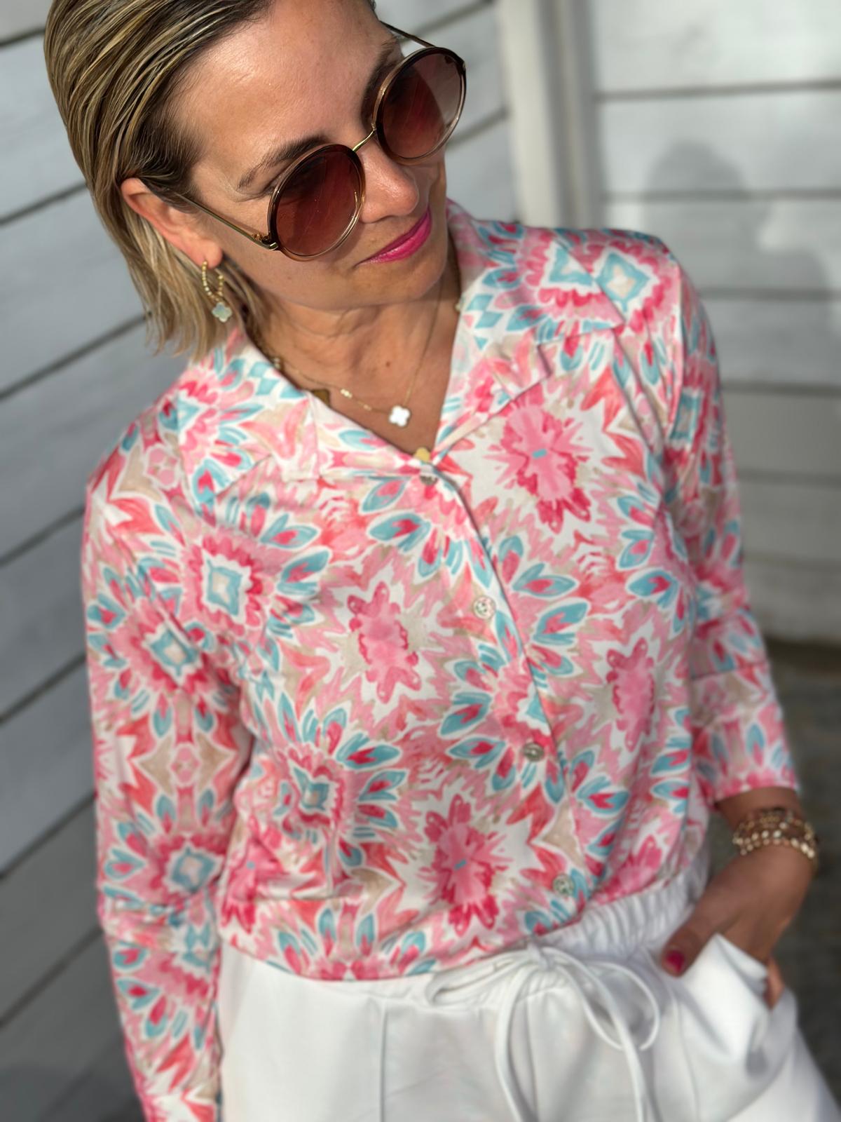 Bluse ‚Pink Riviera‘ – leichte Frühlingsbluse mit Ornament-Print