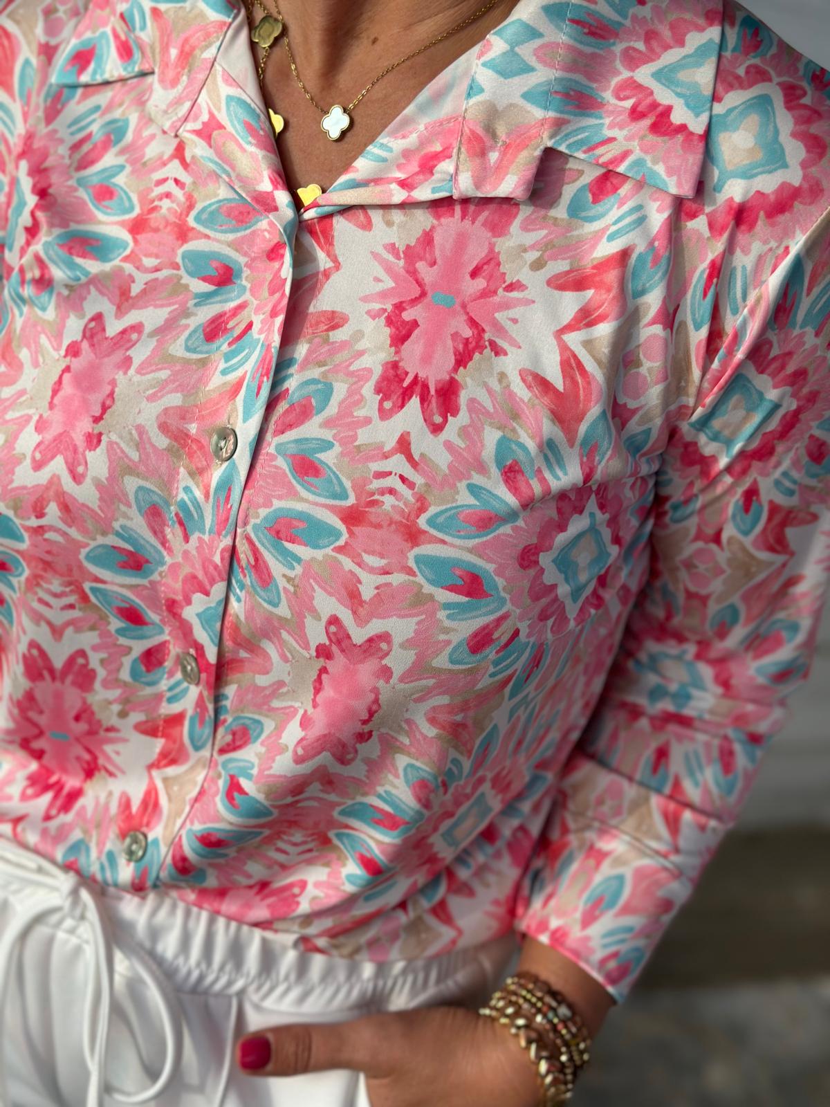 Bluse ‚Pink Riviera‘ – leichte Frühlingsbluse mit Ornament-Print