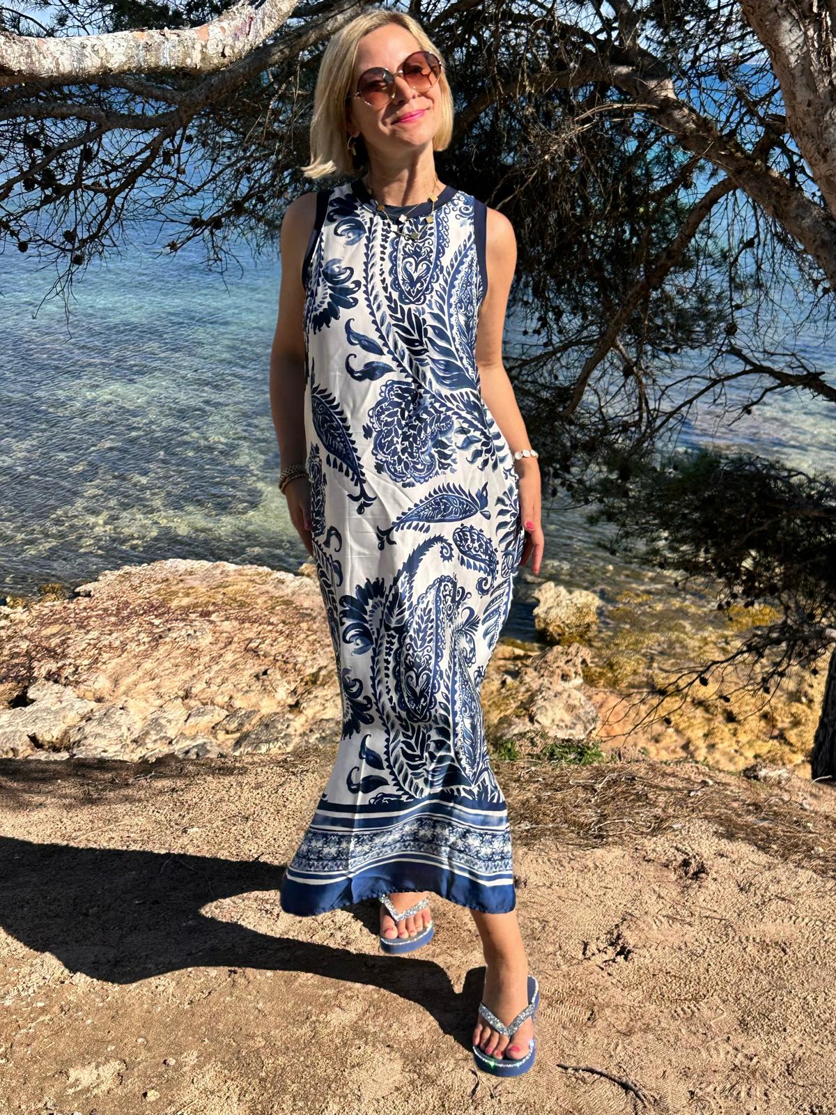 Maxikleid „Ocean Paisley“ - Weiss & Azure