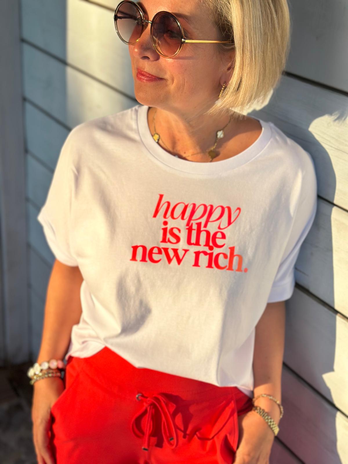 BE FAMOUS Print Shirt „Happy is the new rich.“ – Clean Look, starke Message