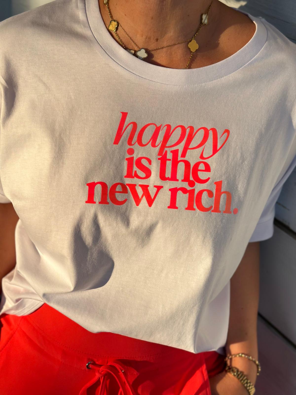 BE FAMOUS Print Shirt „Happy is the new rich.“ – Clean Look, starke Message