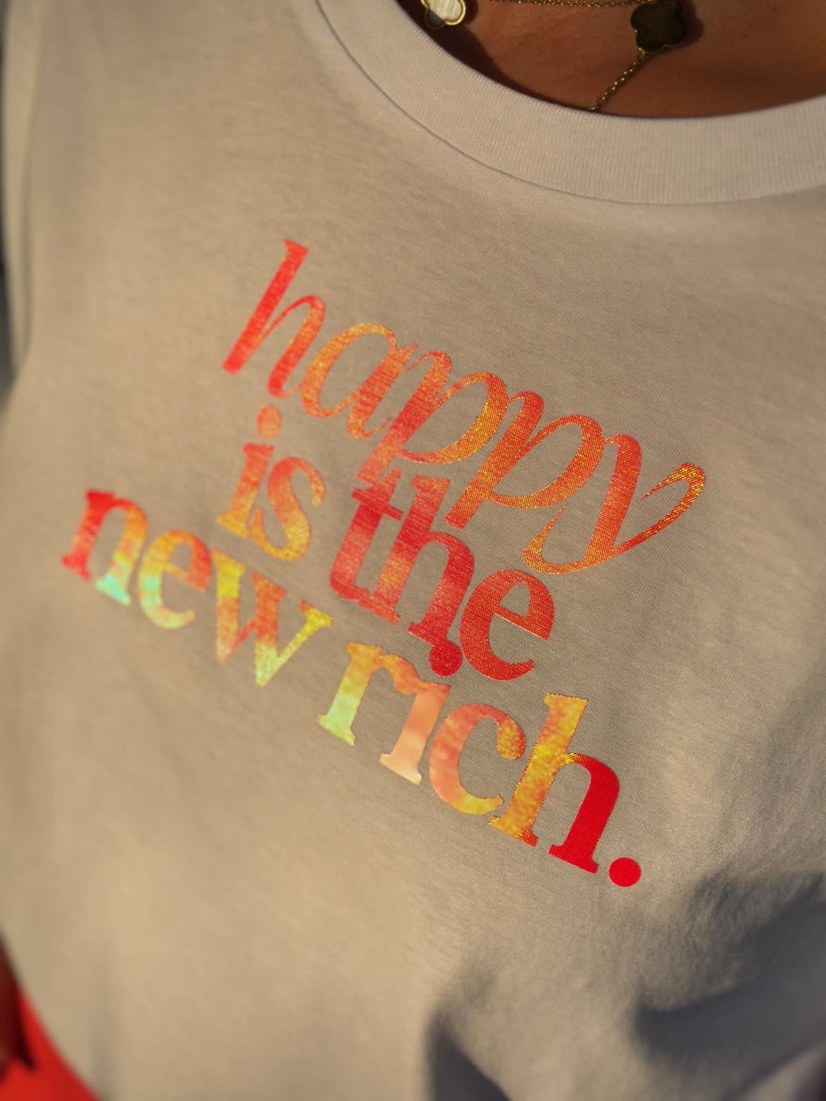 BE FAMOUS Print Shirt „Happy is the new rich.“ – Clean Look, starke Message