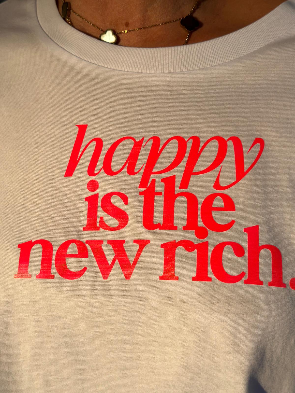 BE FAMOUS Print Shirt „Happy is the new rich.“ – Clean Look, starke Message