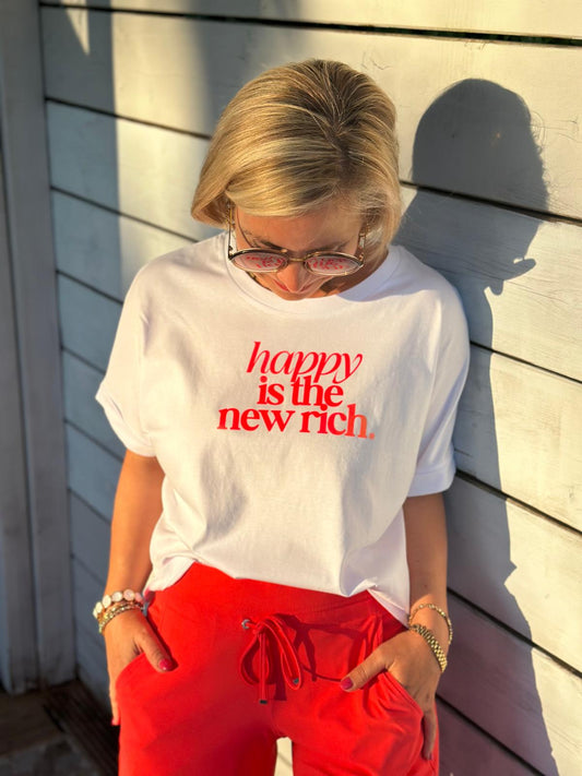 BE FAMOUS Print Shirt „Happy is the new rich.“ – Clean Look, starke Message