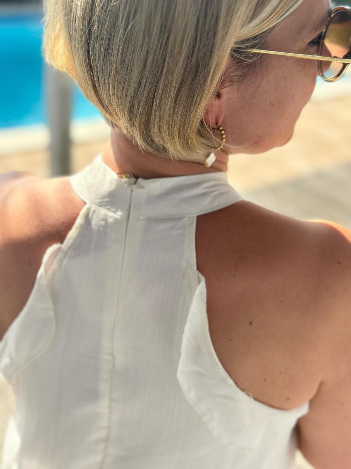 „Flowy Dream – Maxikleid mit Rüschen in Creme“