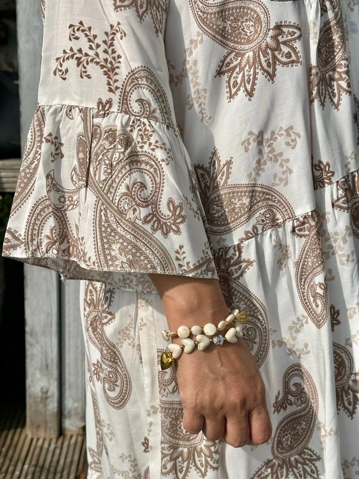 Boho Harmony Kleid – Beige Paisley Dream