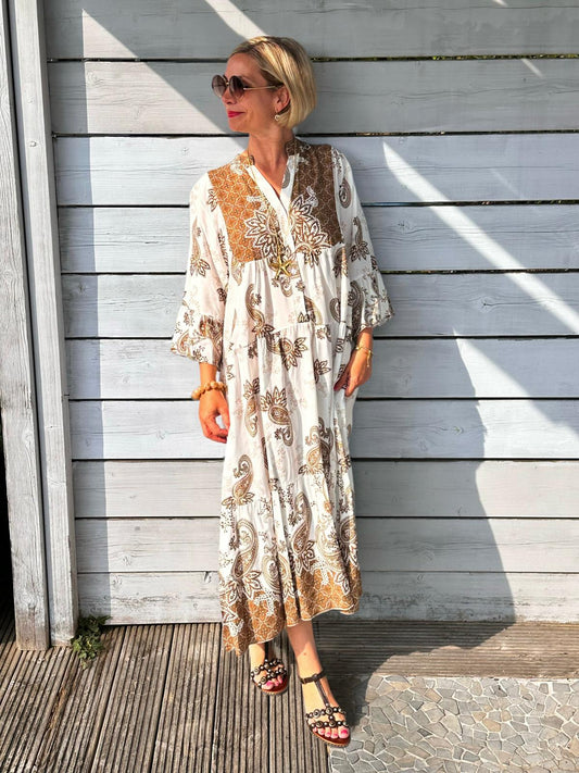 Golden Earth Kleid – Boho Paisley Dream
