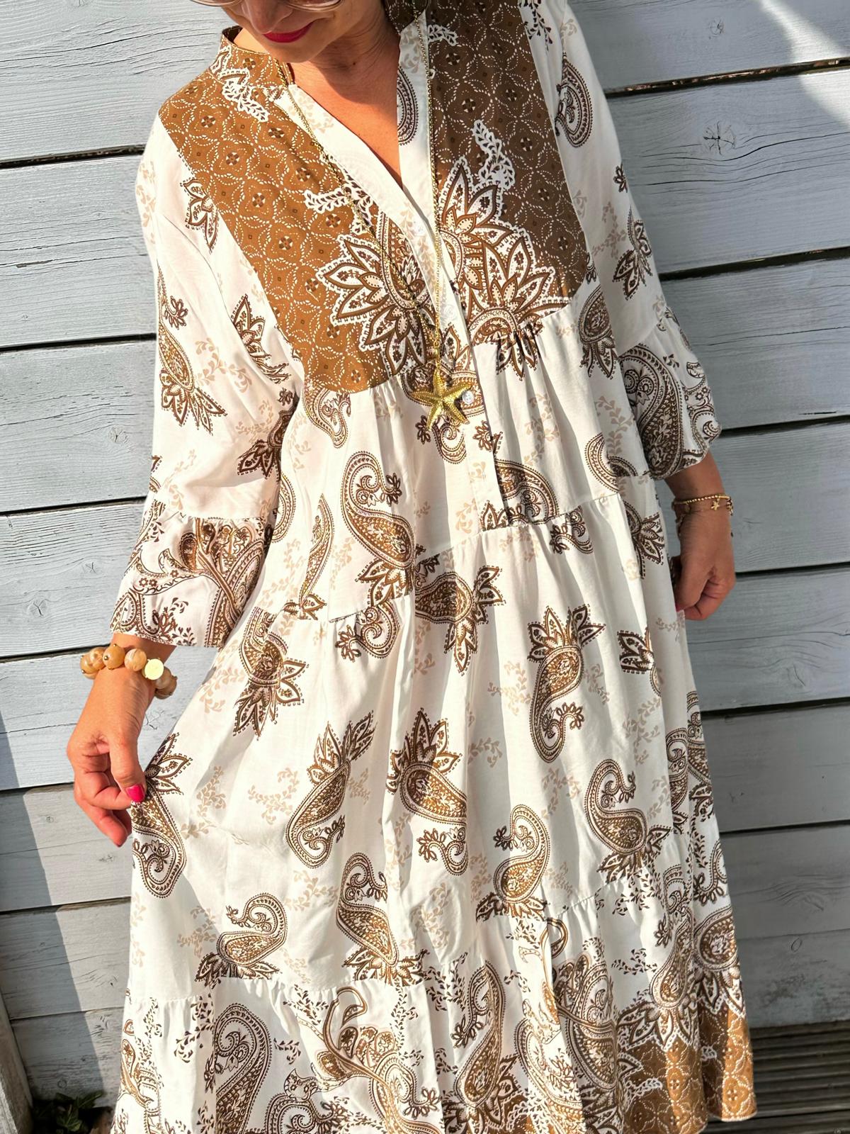 Golden Earth Kleid – Boho Paisley Dream