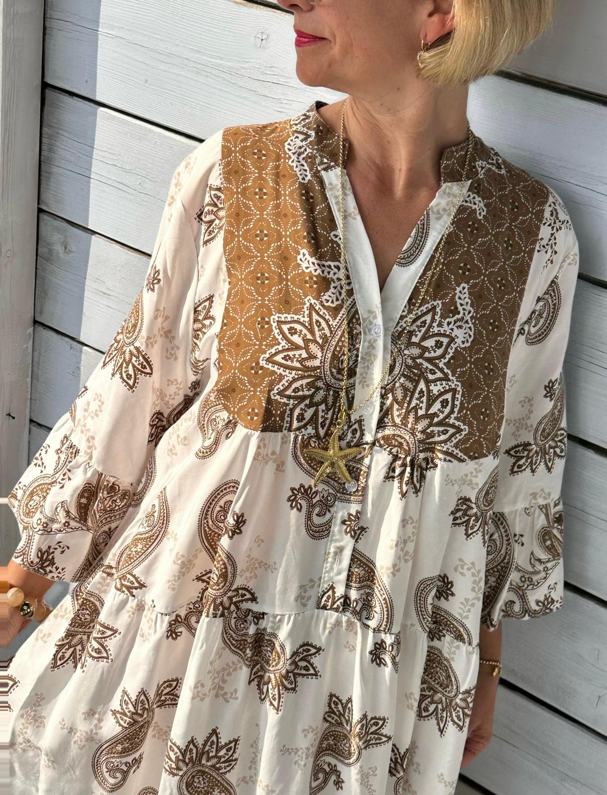 Golden Earth Kleid – Boho Paisley Dream