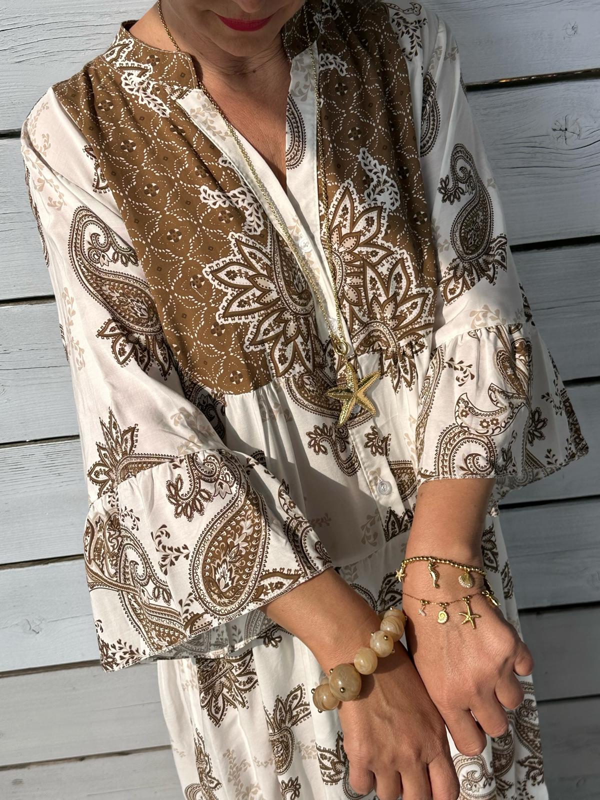 Golden Earth Kleid – Boho Paisley Dream